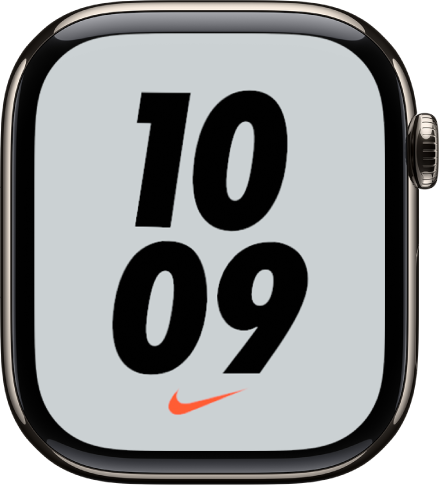 중앙에 디지털 시간이 큰 숫자로 표시된 Nike 바운스 시계 페이스.