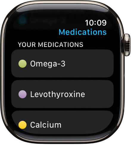 Lietotnē Medications redzams visu medikamentu saraksts.