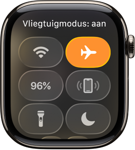 Bedieningspaneel waarin de knop voor de vliegtuigmodus is gemarkeerd om aan te geven dat de vliegtuigmodus is ingeschakeld.