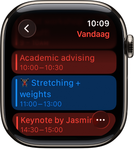 Agenda-scherm met een lijst van activiteiten voor deze dag. Activiteiten hebben een kleur om aan te geven bij welke agenda ze horen.
