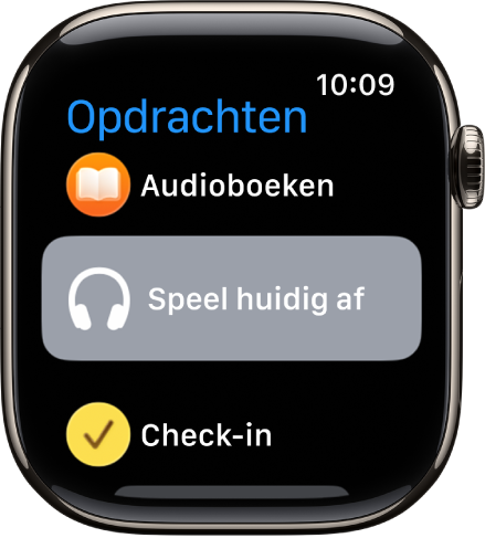 De Opdrachten-app met drie opdrachten: een opdracht voor een pauzetimer, voor het kompas en voor het opnemen van een backtrackroute.