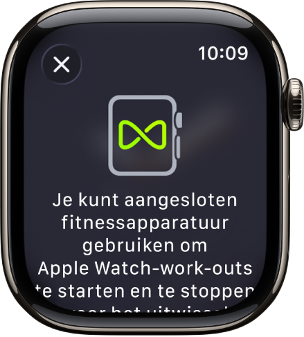 Een koppelingsscherm dat wordt weergegeven wanneer je je Apple Watch koppelt met fitnessapparatuur.