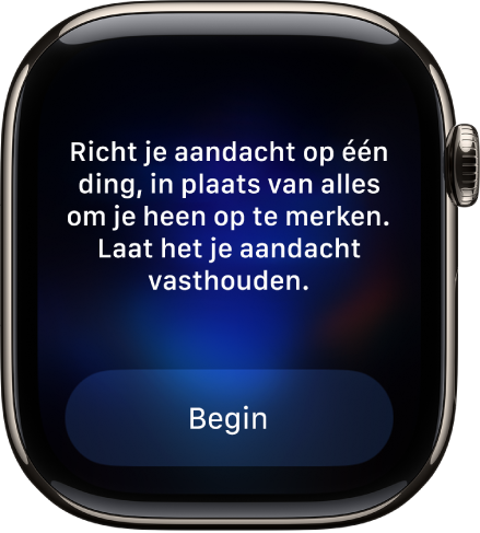 De Mindfulness-app met een gedachte waarop je kunt reflecteren. Onderin bevindt zich de knop 'Begin'.