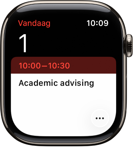 Een Agenda-scherm met een activiteit met een datum, tijd en titel.