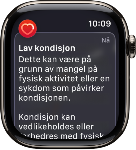 Et Puls-varsel som viser lav kondisjon.