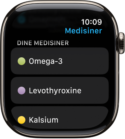 Medisiner-appen som viser en liste over alle medisinene.