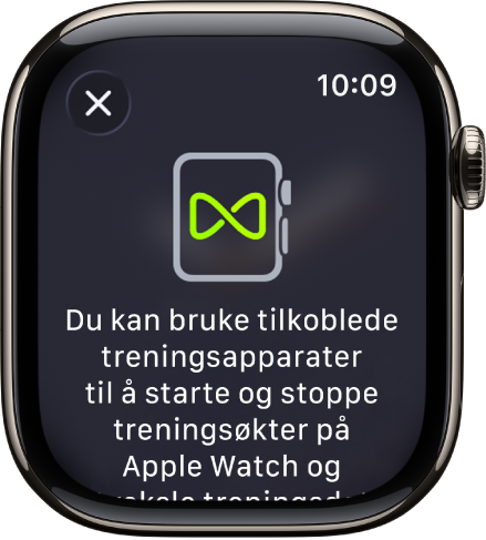 En sammenkoblingsskjerm som vises når du sammenkobler Apple Watch med treningsapparater.