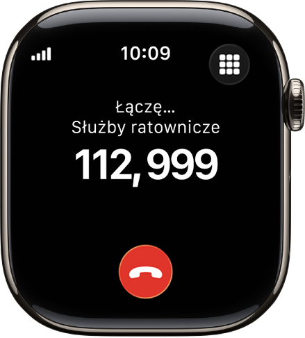 Ekran pokazujący trwające połączenie ze służbami ratowniczymi