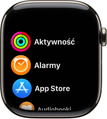 Ekran główny w widoku listy, zawierający listę aplikacji w kolejności alfabetycznej.