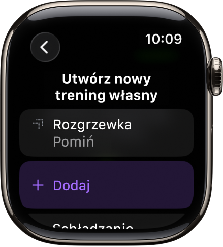 Aplikacja Trening wyświetlająca ekran tworzenia nowego własnego treningu.