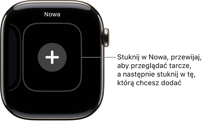 Ekran nowej tarczy zegarka z przyciskiem plus na środku. Stuknij, aby dodać nową tarczę zegarka.