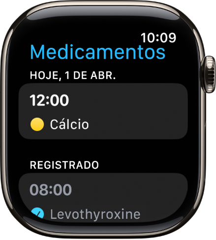 O app Medicamentos mostrando uma lista dos medicamentos registrados.