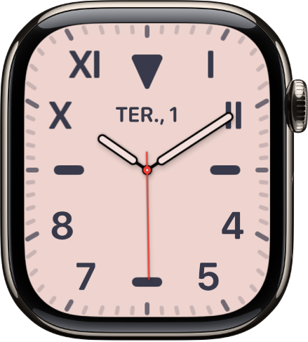 O mostrador Califórnia, com uma combinação de numerais romanos e árabes. Mostra a data e a complicação “Fase da lua”.