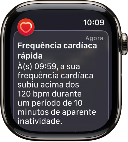 Um aviso de frequência cardíaca a indicar uma frequência cardíaca rápida.