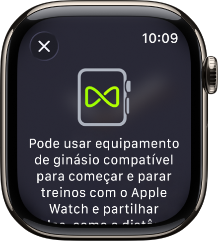 Um ecrã de emparelhamento que aparece quando emparelha o Apple Watch com equipamento de ginásio.