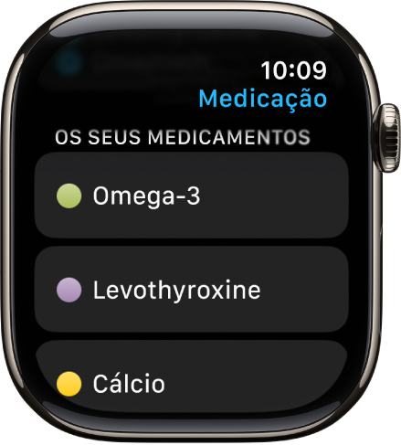 A aplicação Medicamentos a mostrar uma lista de todos os medicamentos.