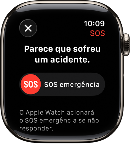 O ecrã “Deteção de acidente” a mostrar o nivelador SOS para iniciar uma chamada de emergência.
