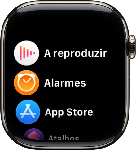 O ecrã principal na vista em lista com as aplicações por ordem alfabética.
