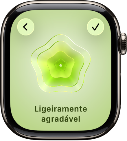 O ecrã da aplicação Atenção Plena com o ecrã “Estado de espírito” com um elemento visual no centro. Por baixo, encontra-se uma emoção.