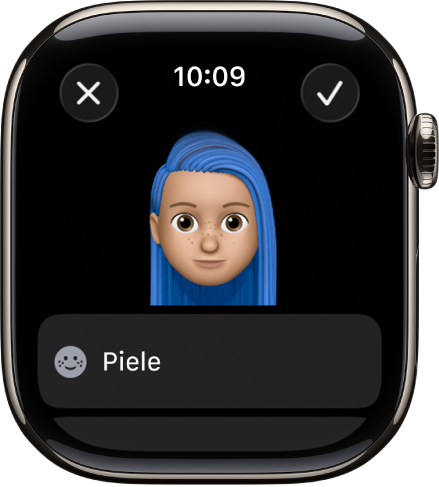 Aplicația Memoji de pe Apple Watch afișând o față.