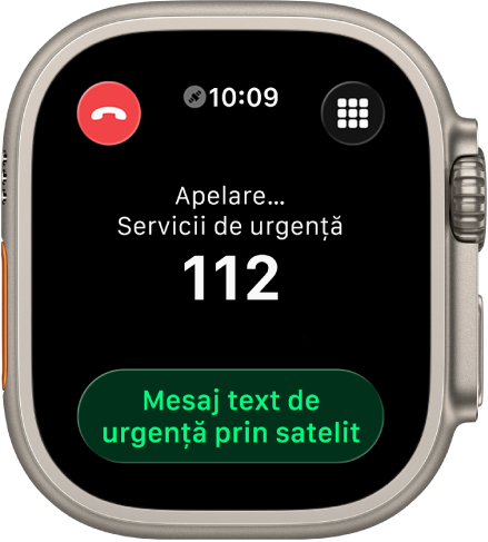 Un ecran afișând „Fără conexiune” după o tentativă de apelare a serviciilor de urgență. Butonul „Mesaj text de urgență” este în partea de jos.