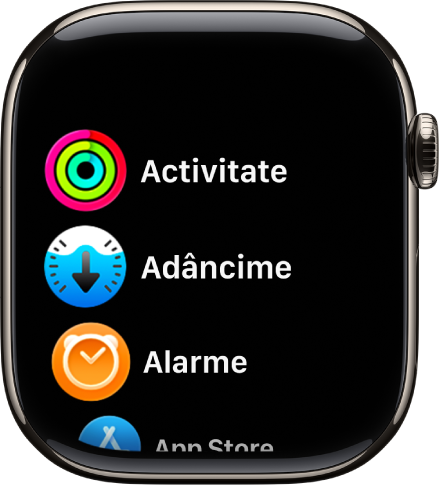 Ecranul principal în vizualizarea listă, cu aplicațiile în ordine alfabetică.