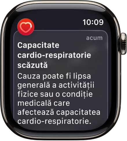 O alertă de ritm cardiac care indică un nivel scăzut de capacitate cardio‑respiratorie.