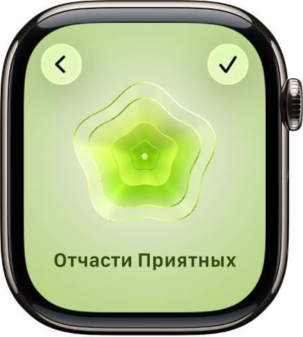 В приложении «Осознанность» показан экран «Настроение» с иллюстрацией в центре. Ниже отображается эмоция.