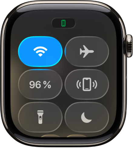 Ovládacie centrum s ikonou stavu pripojenia vo vrchnej časti, ktorá indikuje, že Apple Watch sú pripojené k iPhonu.