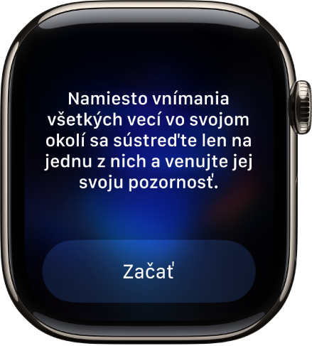 Apka Meditácia zobrazujúca myšlienku, nad ktorou sa môžete zamyslieť Pod tým je tlačidlo Začať.