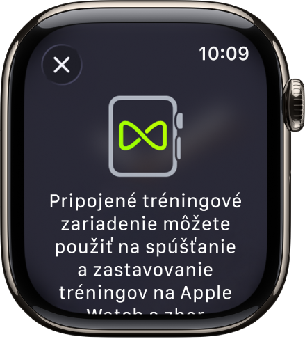 Obrazovka párovania, ktorá sa zobrazí pri párovaní hodiniek Apple Watch s tréningovým zariadením.