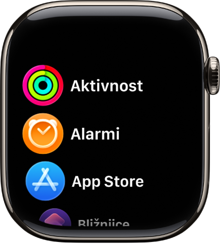 Domači zaslon v pogledu seznama z aplikacijami v abecednem vrstnem redu.