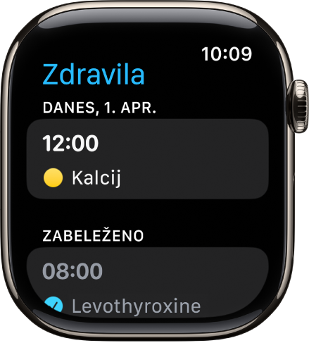 Aplikacija Zdravila prikazuje načrtovana in zabeležena zdravila.