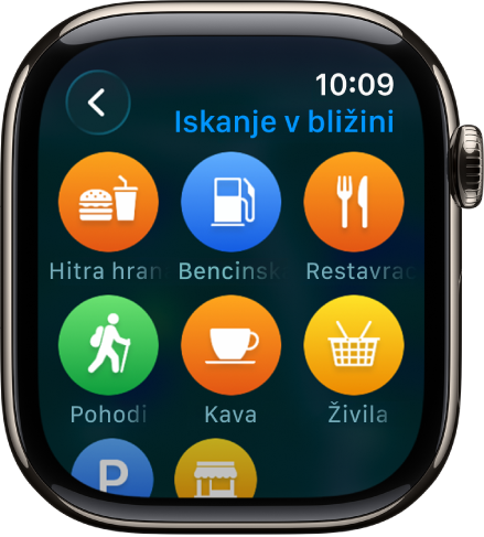 Zaslon Zemljevidi, ki prikazuje kategorije lokacij.