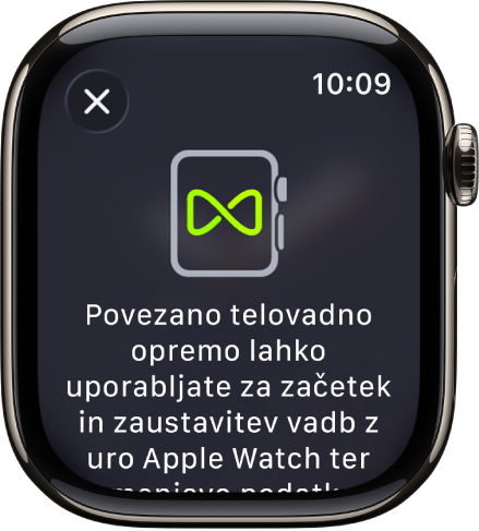 Zaslon za seznanjanje, ki se prikaže, ko svojo uro Apple Watch seznanite z opremo za vadbo.