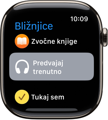 Aplikacija Bližnjice prikazuje tri bližnjice: Časovnik odmora, Kompas in Posnemi vračanje po isti poti.