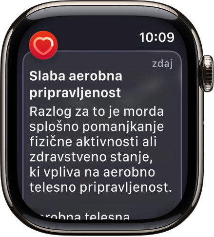 Opozorilo o srčnem utripu, ki kaže na slabo aerobno pripravljenost.