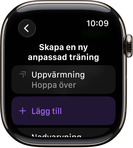 Appen Träning visar en skärm för att skapa en anpassad träning.