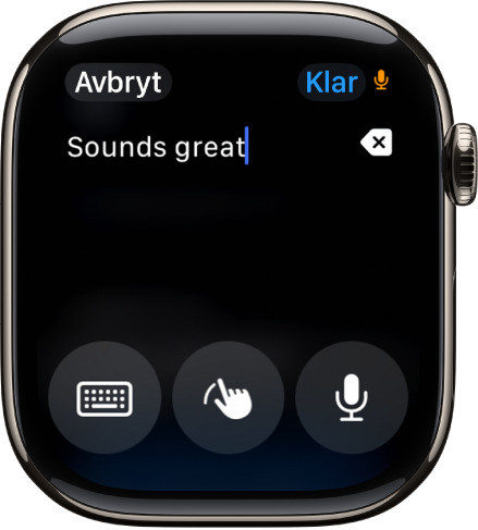 Textfältsskärmen visar ett meddelande överst på skärmen. Knapparna för skärmtangentbord, handskrift och diktering finns längst ned på skärmen.