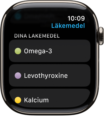 Appen Läkemedel visar en lista med alla läkemedel.