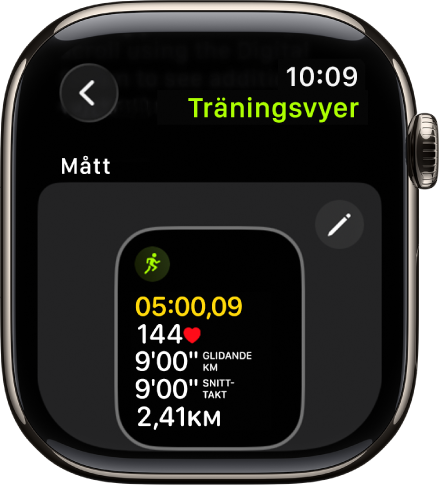 Skärmen Träningsvyer med träningsvyn Mått för en vandringsträning.