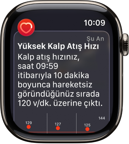 Kalp atış hızını belirten bir Kalp Atış Hızı uyarısı.