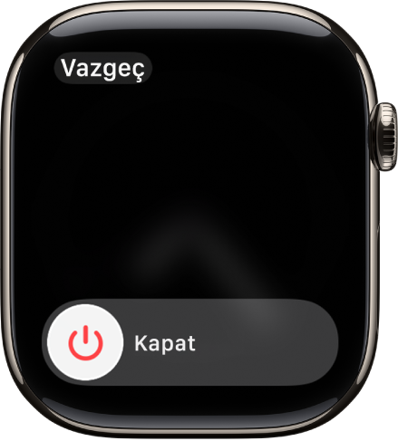 Apple Watch ekranı Gücü Kapat sürgüsünü gösteriyor. Apple Watch’u kapatmak için sürgüyü sürükleyin.