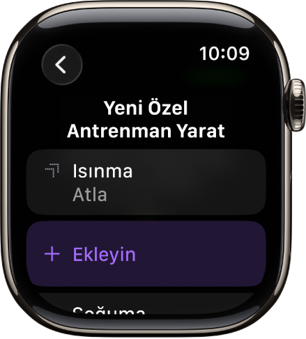 Antrenman uygulaması, bir Özel Antrenman yaratma ekranını gösteriyor.