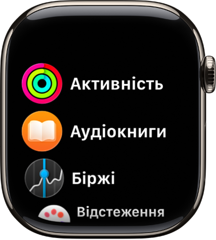 Початковий екран, на якому вміст показано списком. Програми розташовано за алфавітом.