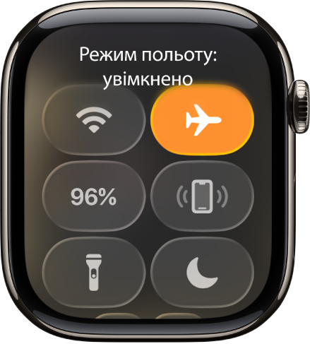 Центр керування з виділеною кнопкою «Режим польоту», яка вказує на те, що цей режим увімкнено.