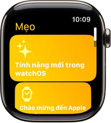 Ứng dụng Mẹo đang hiển thị các bộ sưu tập của Mẹo, ví dụ như Chào mừng đến Apple Watch.