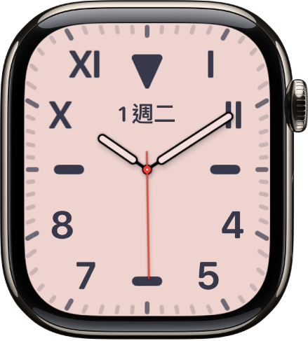 「加州」錶面,顯示混合羅馬和阿拉伯數字的設計。其中顯示日期和「月相」複雜功能。