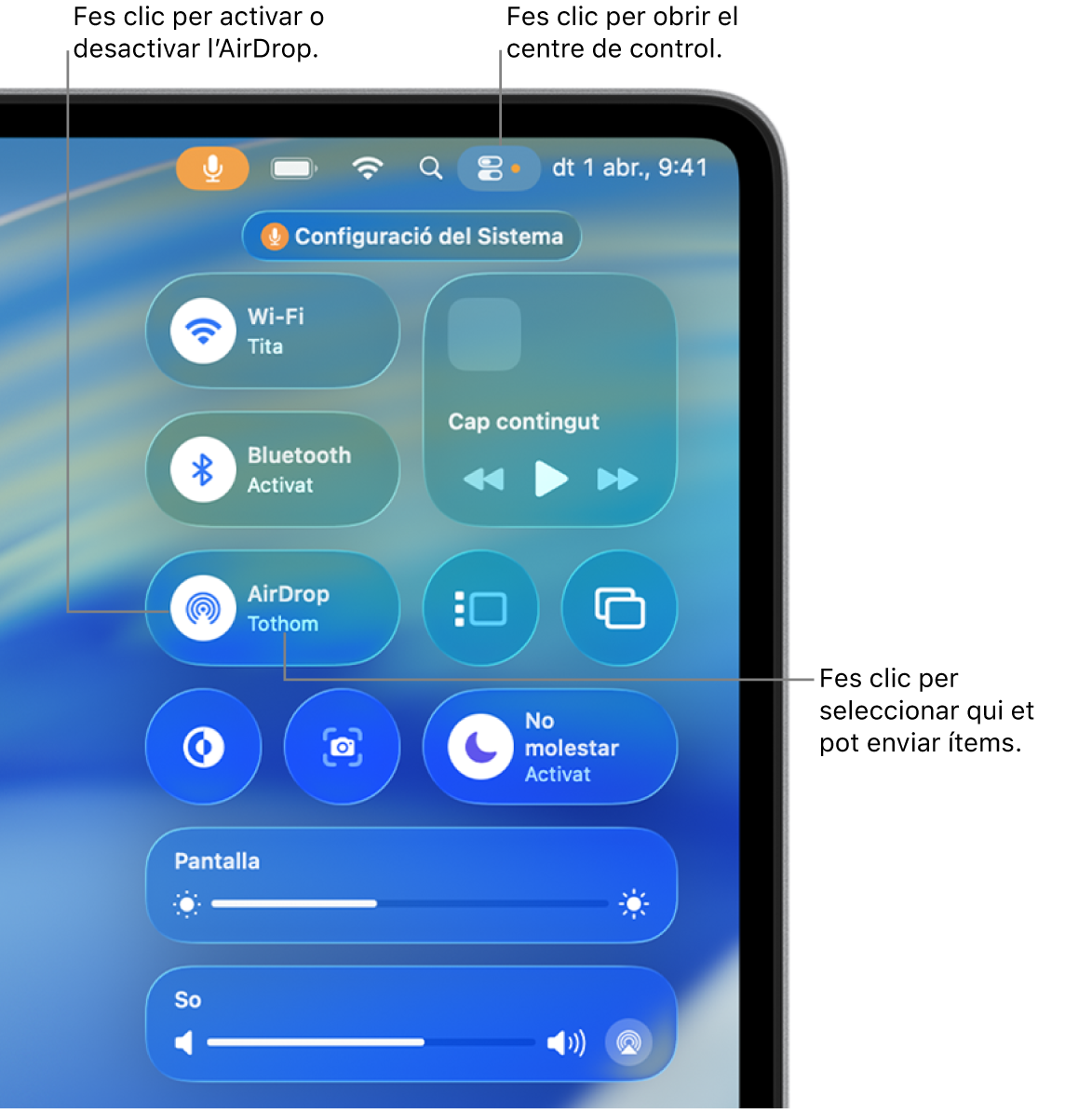 Utilitzar l’AirDrop des del centre de control