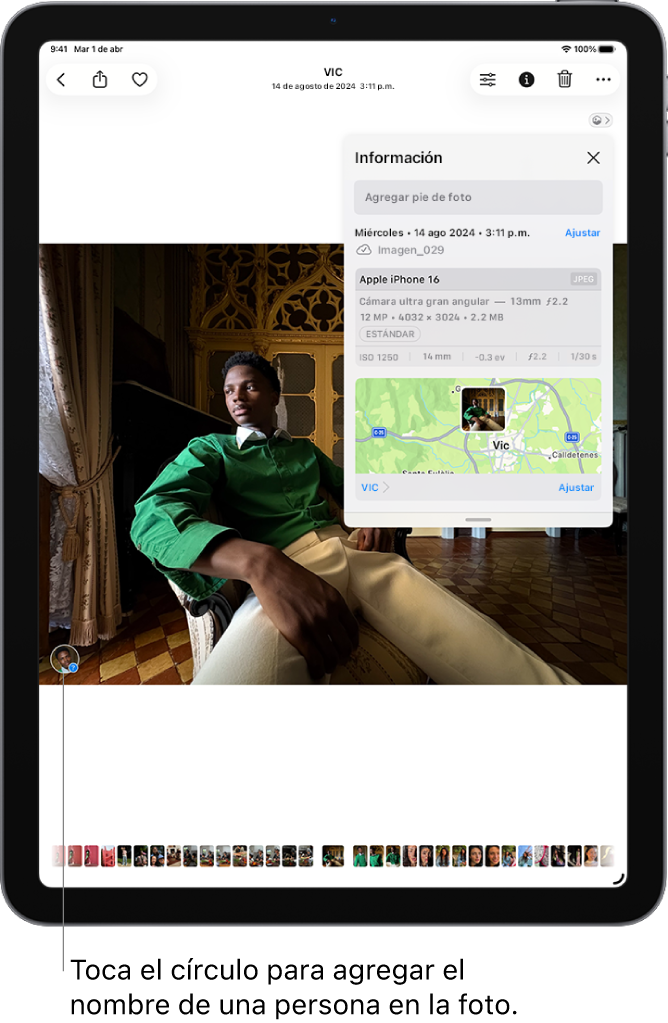 Se muestra una foto con información sobre la ubicación.